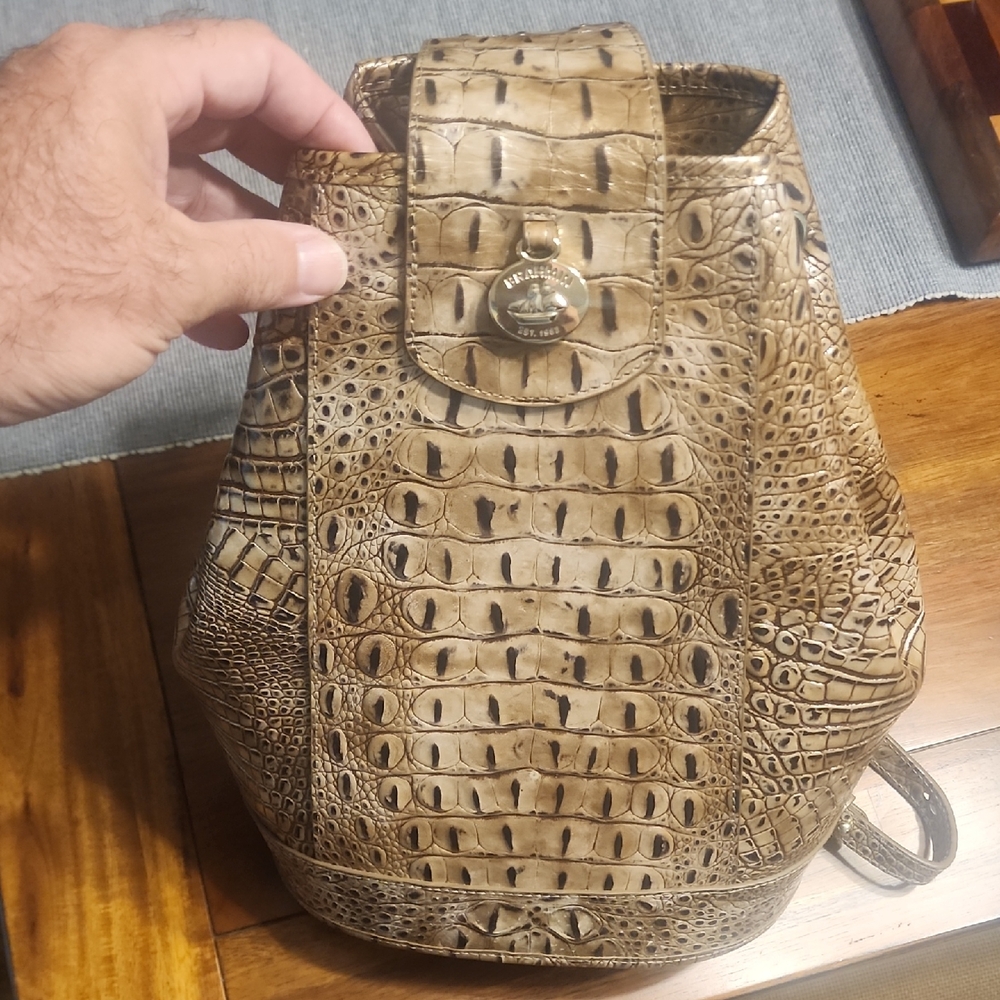 Brahmin Tan Crocodile-Embossed Backpack